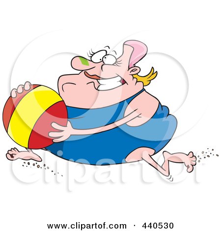 Cartoon Chubby Woman Running With A Beach Ball