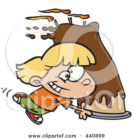 Royalty-free clipart picture of a girl carrying a big birthday cake, 
