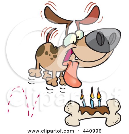 Royalty-free clipart picture of a birthday dog with a bone cake, 