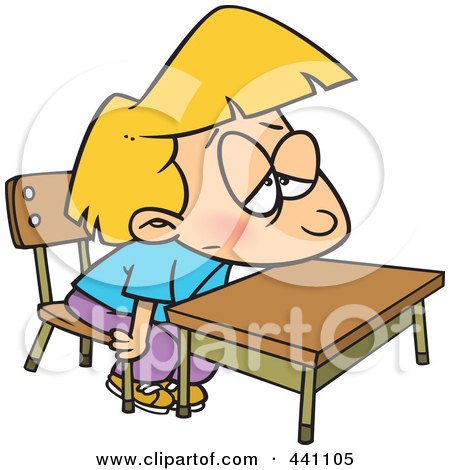 Royalty-free clipart picture of a bored school girl at her desk, 