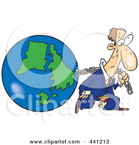 Royalty-free clipart picture of a businessman pulling earth, on a white 