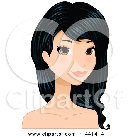 Royalty-Free (RF) Clip Art Illustration of a Pretty Young Woman With Long Black Hair - 1