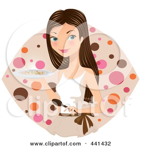 RoyaltyFree RF Clip Art Illustration of a Pretty Woman Carrying A Plate