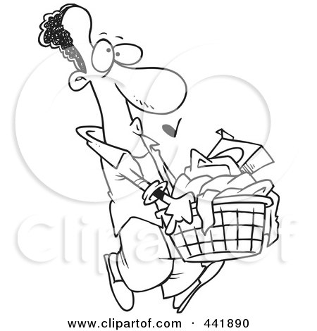 Black  White Polka  Dress on Black And White Outline Design Of A Black Man Carrying A Laundry