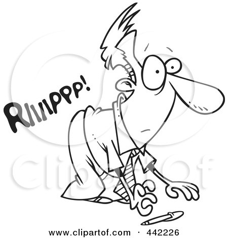 Cartoon Black And White Outline Design Of A Businessman Ripping His Pants To 
