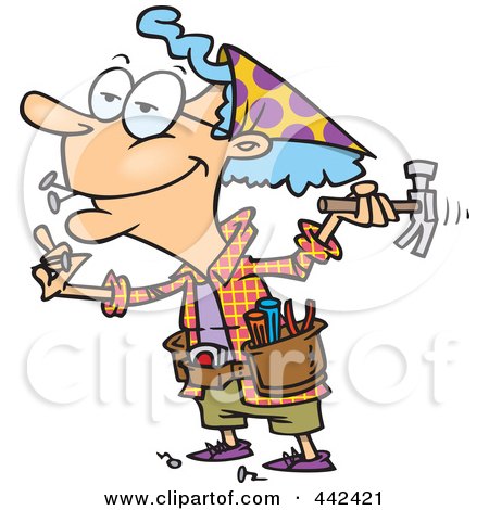 Royalty-free clipart picture of a handy granny using a hammer, 