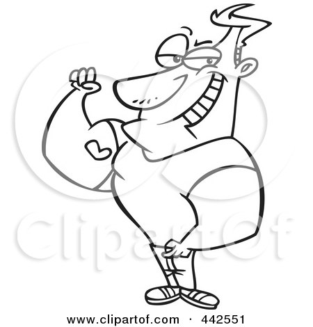 Cartoon Black And White Outline Design Of A Man Showing Off His Heart Tattoo