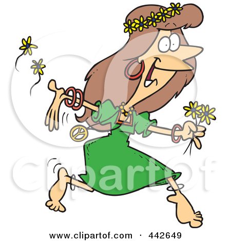 Flower  Funeral on Of A Cartoon Hippie Woman Running With Flowers By Ron Leishman  442649