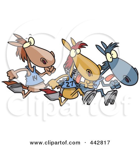 Royalty-Free (RF) Clip Art Illustration of Cartoon Racing Horses by Ron