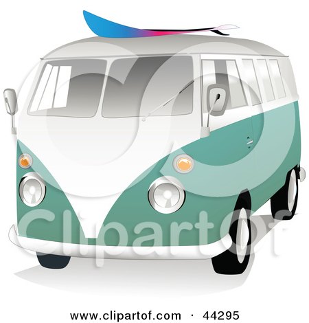 3d Green And White Vw Van With A Surf Board On The Roof by toonster