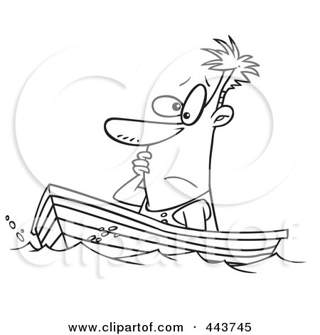  And White Outline Design Of A Man Drifting In A Boat by Ron Leishman