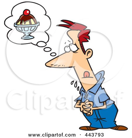 Royalty-free clipart picture of a drooling man thinking of a sundae, 