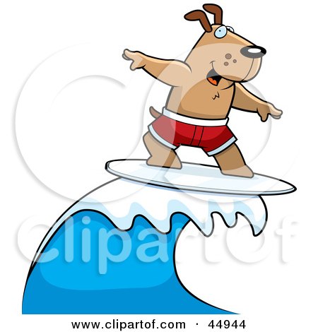 Surfing Brown Doggy Character Riding A Blue Wave Posters Art Prints