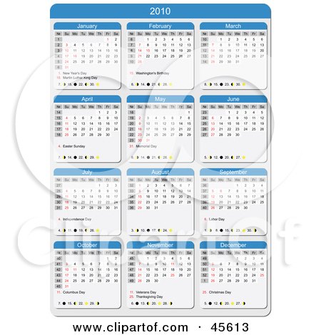 Free Yearly Calendar on Royalty Free  Rf  Clipart Illustration Of A Blue And White 2010 Yearly