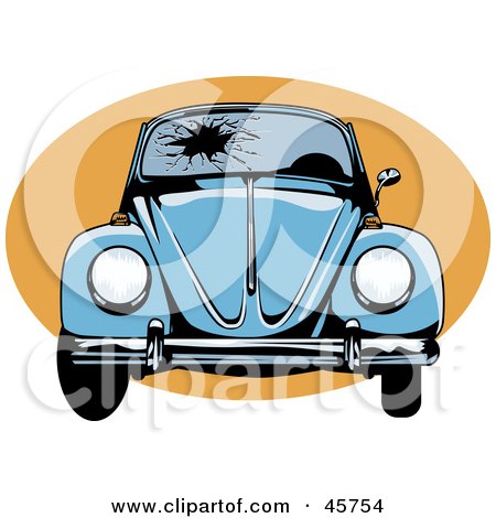 Royalty Free RF Clipart Illustration Of A Blue Slug Bug With A Shattered