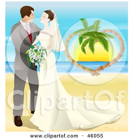 RoyaltyFree RF Clipart Illustration of a Romantic Newlywed Couple Gazing