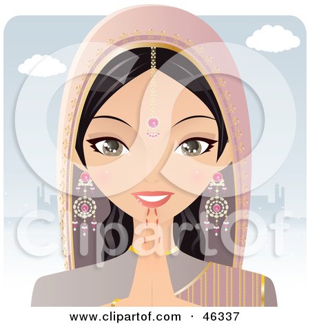 Royalty-free culture clipart picture of a pretty Hindu Indian woman praying 