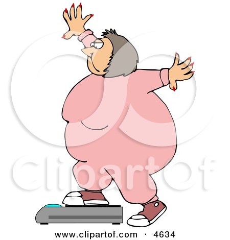 Fat Girl Weighing Herself On A Scale Clipart