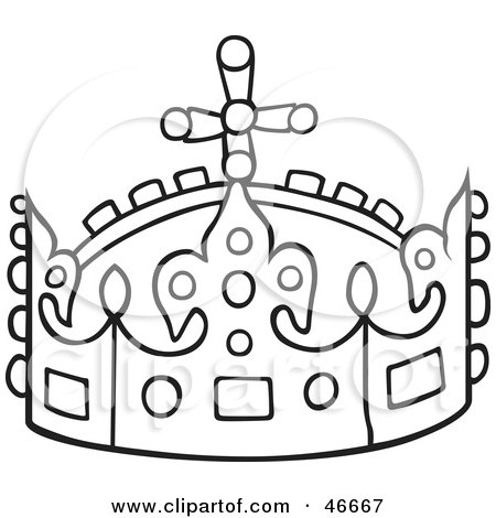 clip art crown outline. Royalty-free clipart picture of a black and white crown outline with a cross 