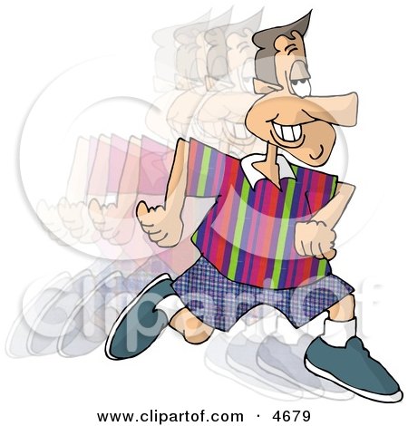 Clipart of a smiley man running and burning calories.