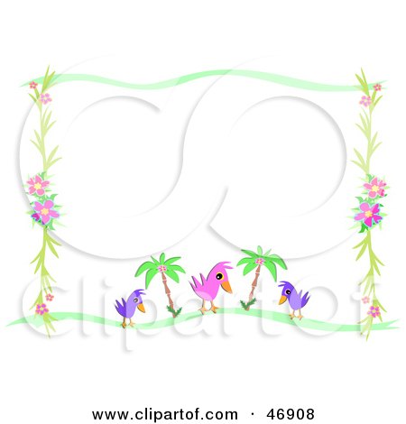 Cartoon Tropical Birds on Tropical Border With Birds Flowers And Palm Trees By Bpearth