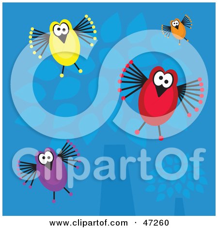 Colorful Parrots on 47260 Clipart Illustration Of Colorful Birds Flying Down From A Blue