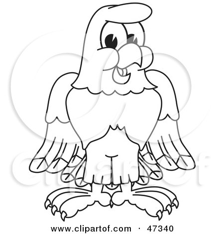 Royalty-free clipart picture of a bald eagle, hawk or falcon smiling outline 