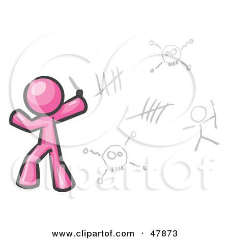 RoyaltyFree RF Clipart Illustration of a Pink Design Mascot Man Writing