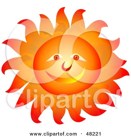 Royalty-free clipart picture of a smiley sun face with blazing hot rays, 
