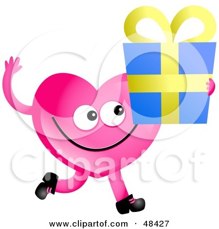 Royalty-free clipart picture of a pink love heart holding a gift, 