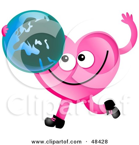  (RF) Clipart Illustration of a Pink Love Heart Holding A Question Mark