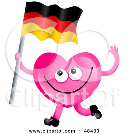 Royalty-free clipart picture of a pink love heart waving a German flag, 
