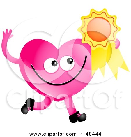Royalty-free clipart picture of a pink love heart holding a medal, on a white background. Please note - the preview image above is a low-resolution preview.