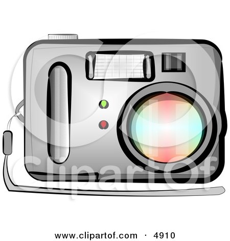 Clipart of a standard point and shoot digital camera with flash.