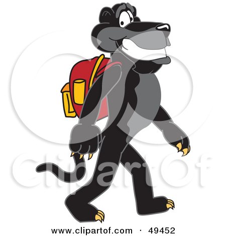 Cartoon Characters Walking To School. Black Jaguar Mascot Character