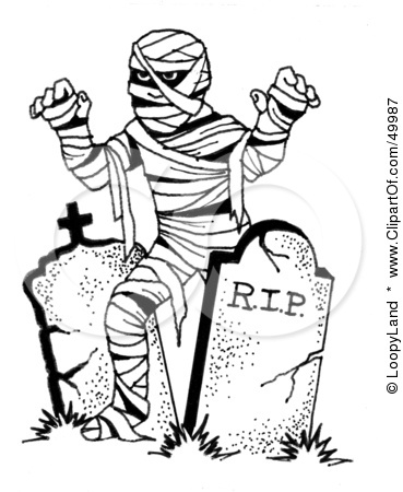 Royalty-free clipart picture of a mummy wandering in a graveyard, 