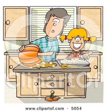 Brother Sister Carving a Pumpkin In The Kitchen Clipart