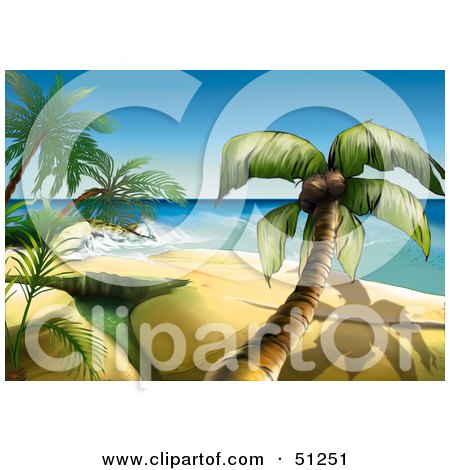Royalty-free nature clipart picture of a beautiful tropical beach scene.