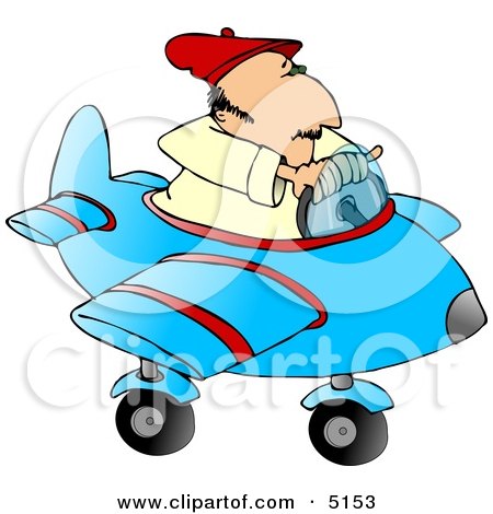 Clipart of a man playing around in a toy airplane. Please note - the preview 