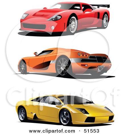 Digital Collage Of Three Red Orange And Yellow Sports Cars by Leonid