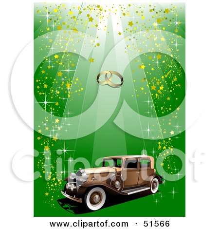  a Vintage Car With Gold Confetti On Green Under Wedding Rings by Leonid