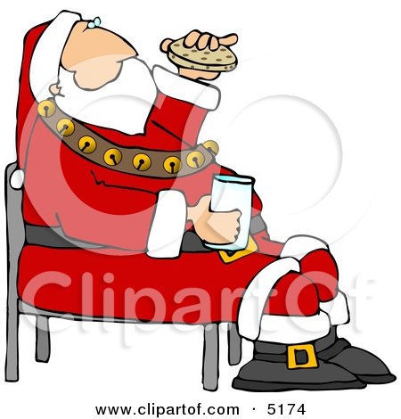 Santa Eating Chocolate Chip Cookies and Drinking Milk Clipart by djart