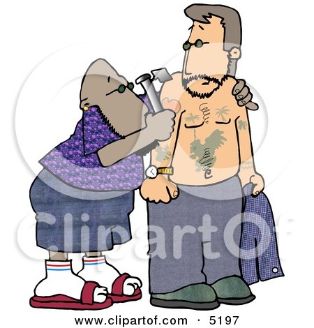 Ethnic Tattooer Applying a Permanent Decorative Tattoo to a Man's Upper Arm