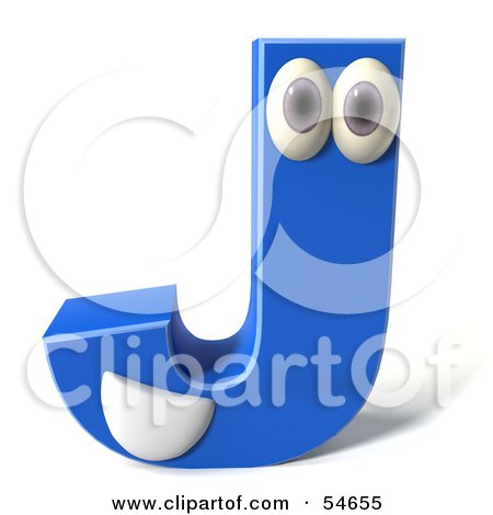 Royalty-free clipart picture of a 3d blue letter J with eyes and a mouth, 