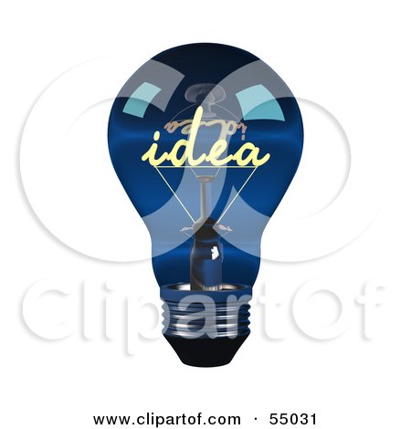 clip art light bulb idea. Royalty-free clipart picture of a 3d blue glass idea light bulb - version 1, 