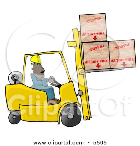 Funny Stickers  Lifted Trucks on Forklift Driver Delivering Fragile Boxes Upside Down Clipart