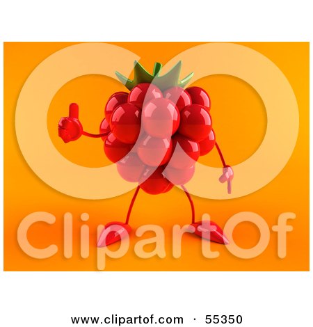 Royalty-free clipart picture of a 3d red raspberry character giving the 