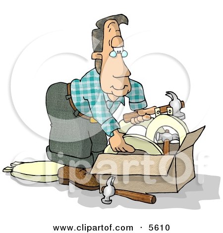 Toilet Seats  Funny Signs on Man With A Box Of Hammers And Toilet Seats Clipart Illustration By
