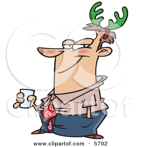 Man Wearing Green Christmas Antlers on His Head Clipart Illustration
