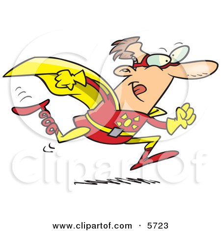 Running Bionic Super Hero Man With a Spring Leg Clipart Illustration by Ron